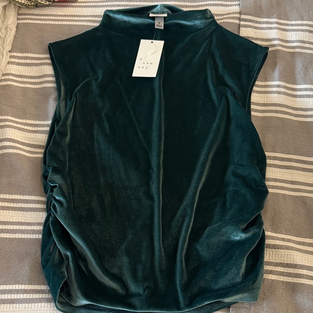 Velvet Sleeveless Top in Green